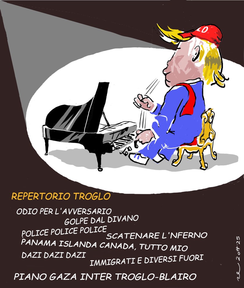 Due parsonaggi politici suonano le loro partiture al pianoforte derivate dal loro trascorso storico. Vignette stiriche. 